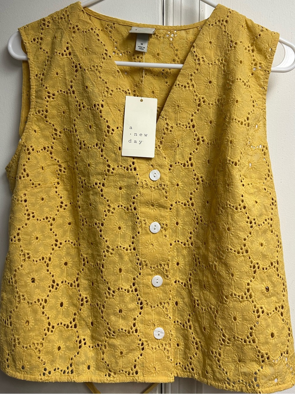 a new day Mustard Yellow Eyelet Button-Front Vest